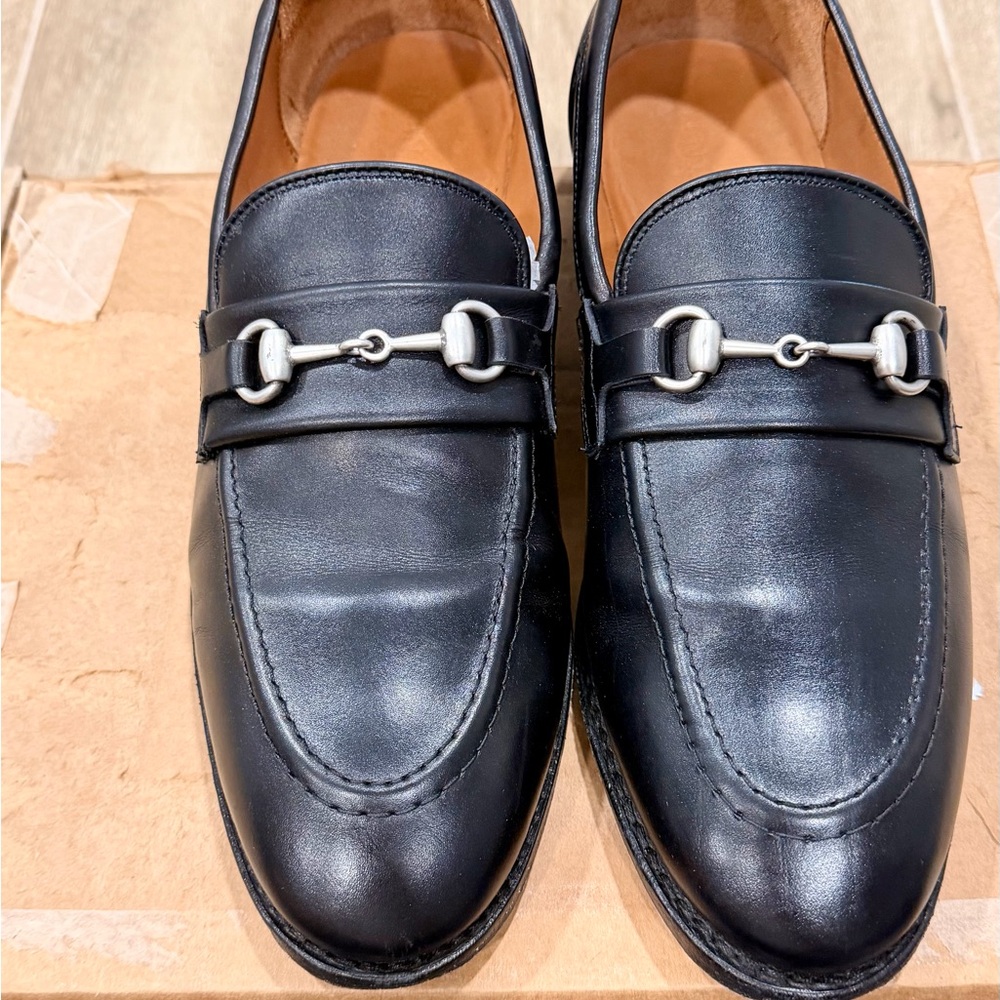 Allen Edmonds Black Leather Bit Loafers with Silver Hardware